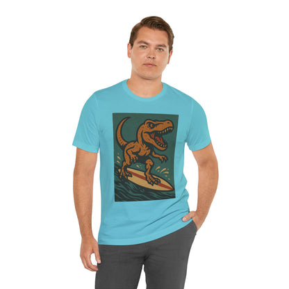Surfing T-Rex T-Shirt – Funny Dinosaur Graphic Tee for Summer Vibes - WhimSpin - https://whimspin.com