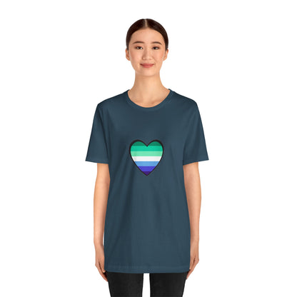 Gay Men’s Pride Flag Heart T-Shirt – LGBTQ+ Flag Design on Unisex Tee