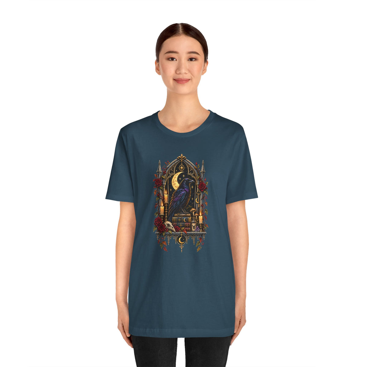 Raven’s Reliquary Tee – Gothic Moonlit Raven T-shirt