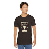 Black crew-neck T-shirt with “World’s Greatest Dad” trophy graphic and stars