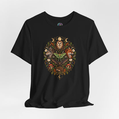 Nocturnal Woodland Animals T-Shirt – Moonlit Nature Tee