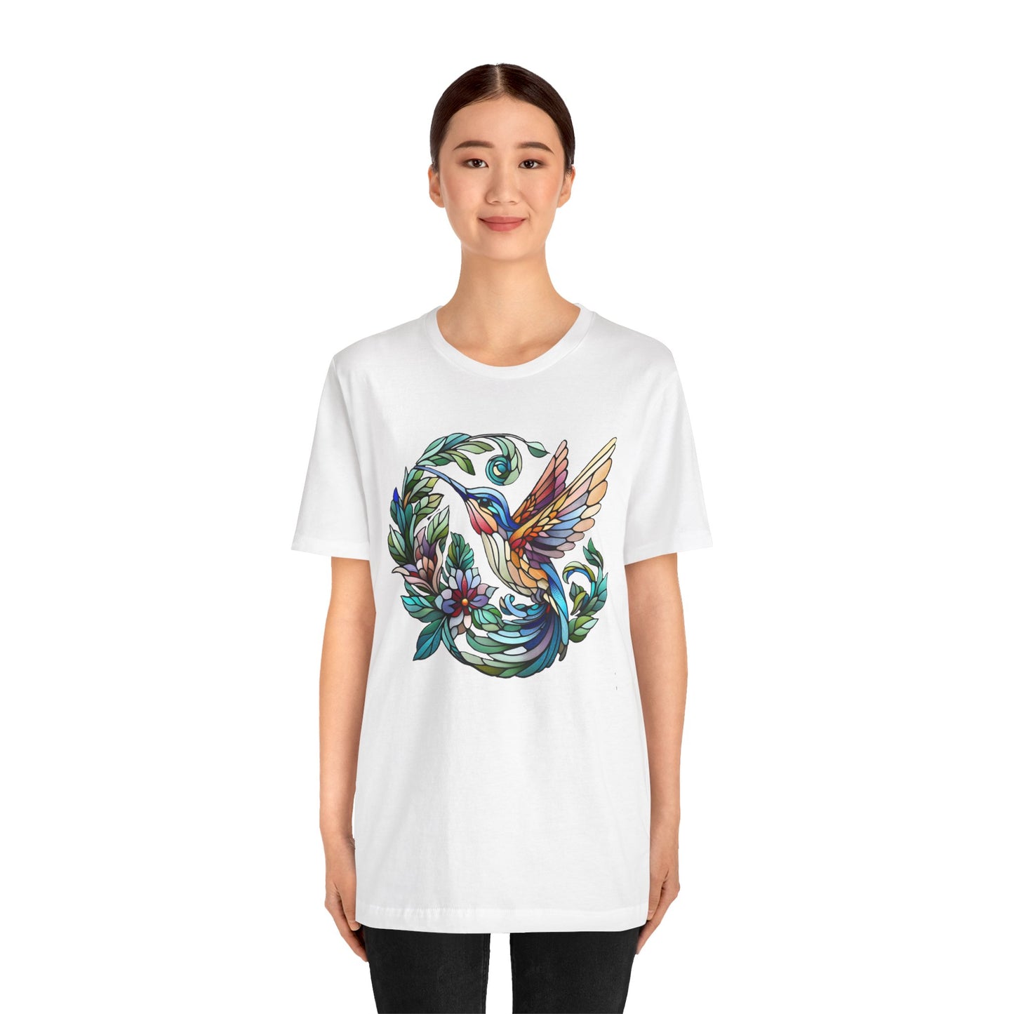 Stained Glass Hummingbird Tee – Vibrant Nature Shirt