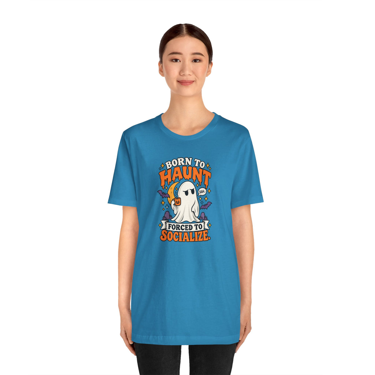 Born to Haunt Forced to Socialize T-Shirt – Funny Halloween Ghost Tee
