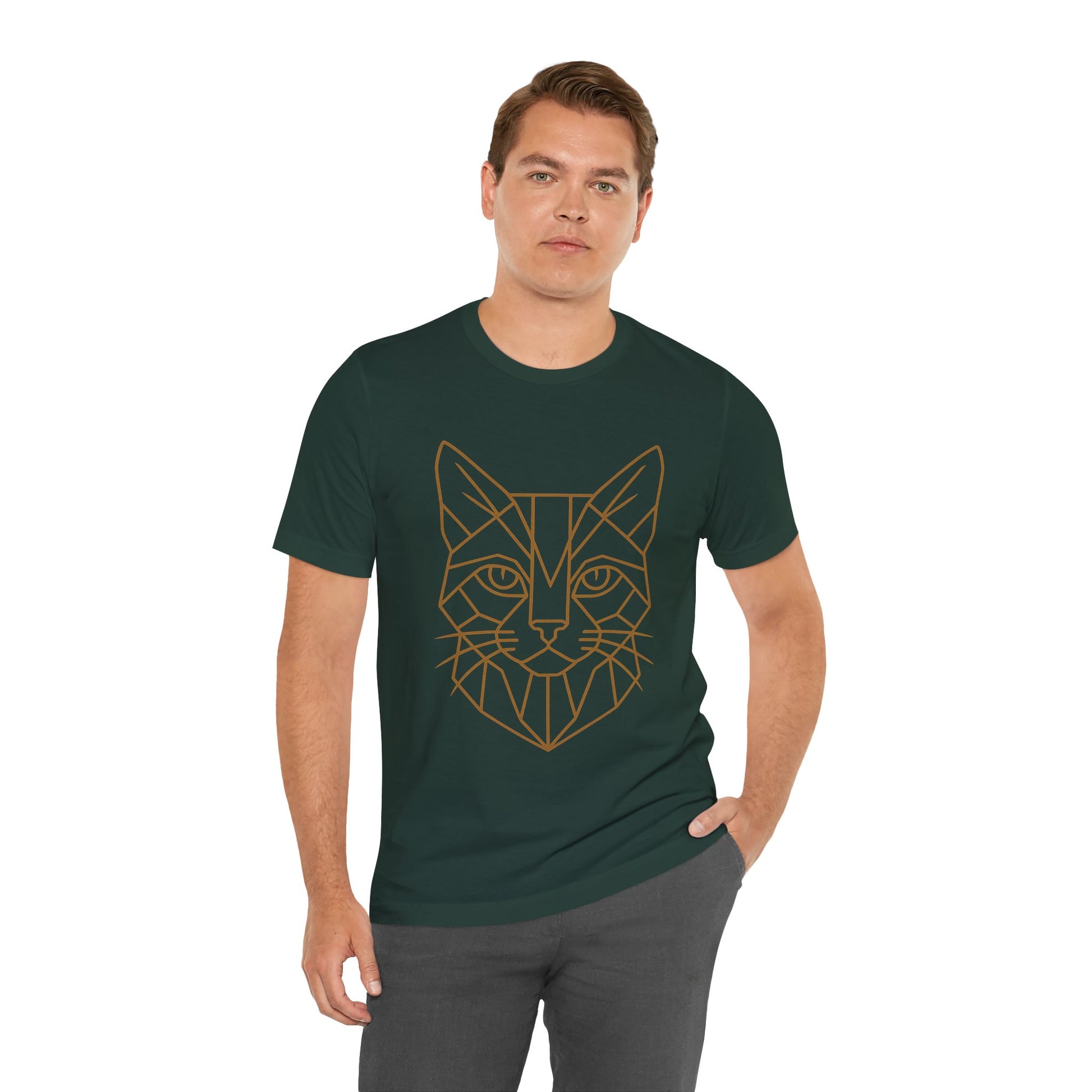 Geometric Cat T-Shirt – Minimalist Line Art Tee - WhimSpin - https://whimspin.com