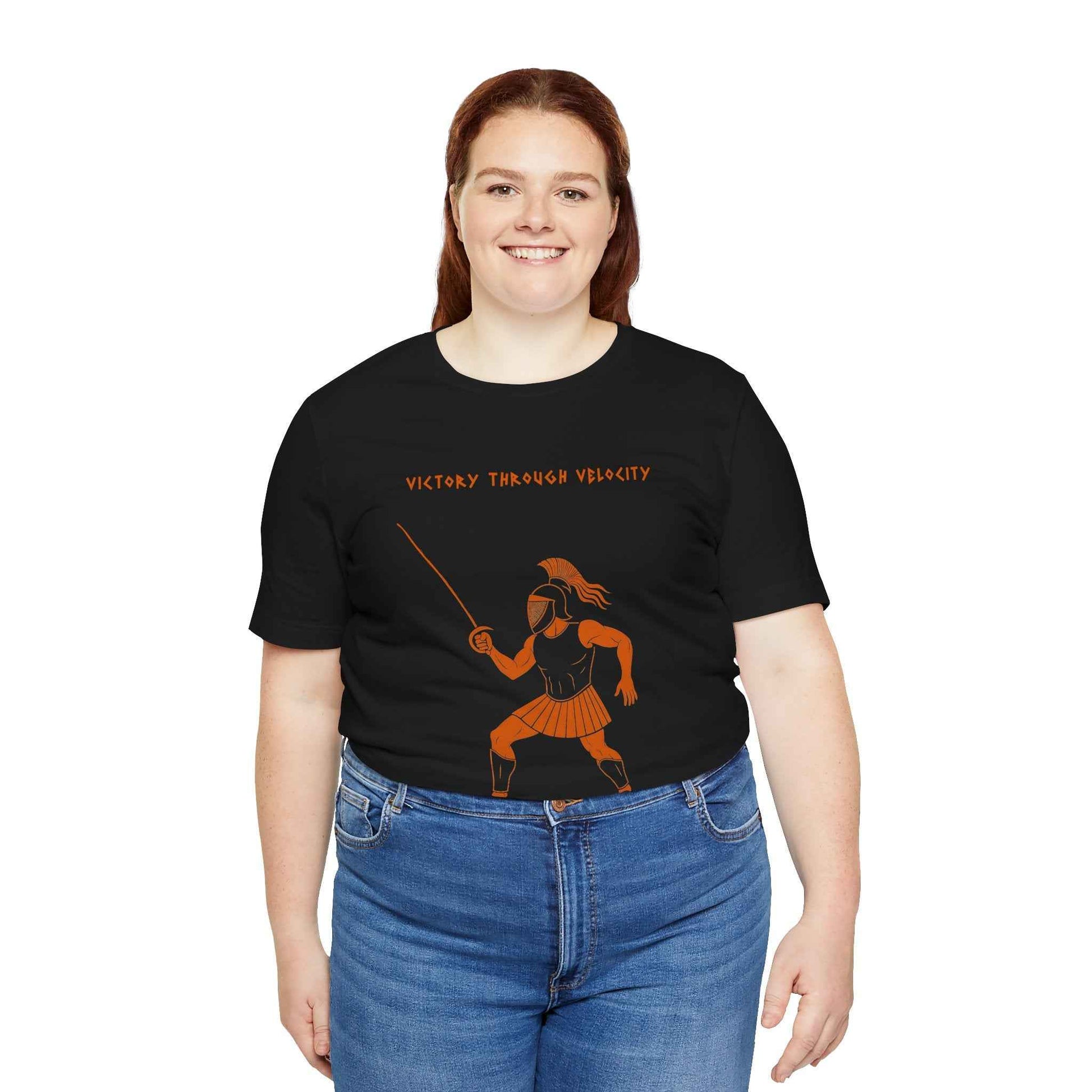 Ares Fencing Saber T-Shirt – “Victory Through Velocity” Greek Mythology Tee