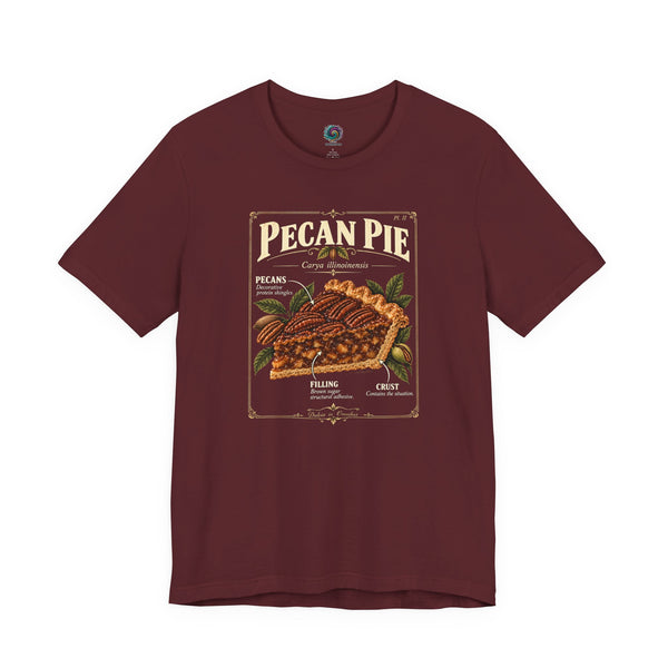 Burgundy pecan pie graphic T-shirt with front illustration and crew neck