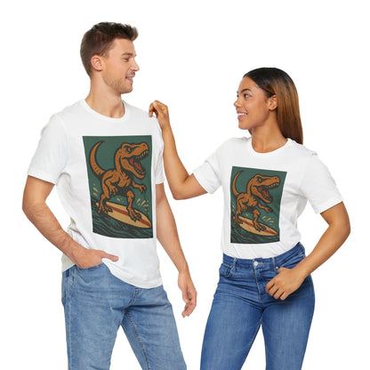 Surfing T-Rex T-Shirt – Funny Dinosaur Graphic Tee for Summer Vibes - WhimSpin - https://whimspin.com