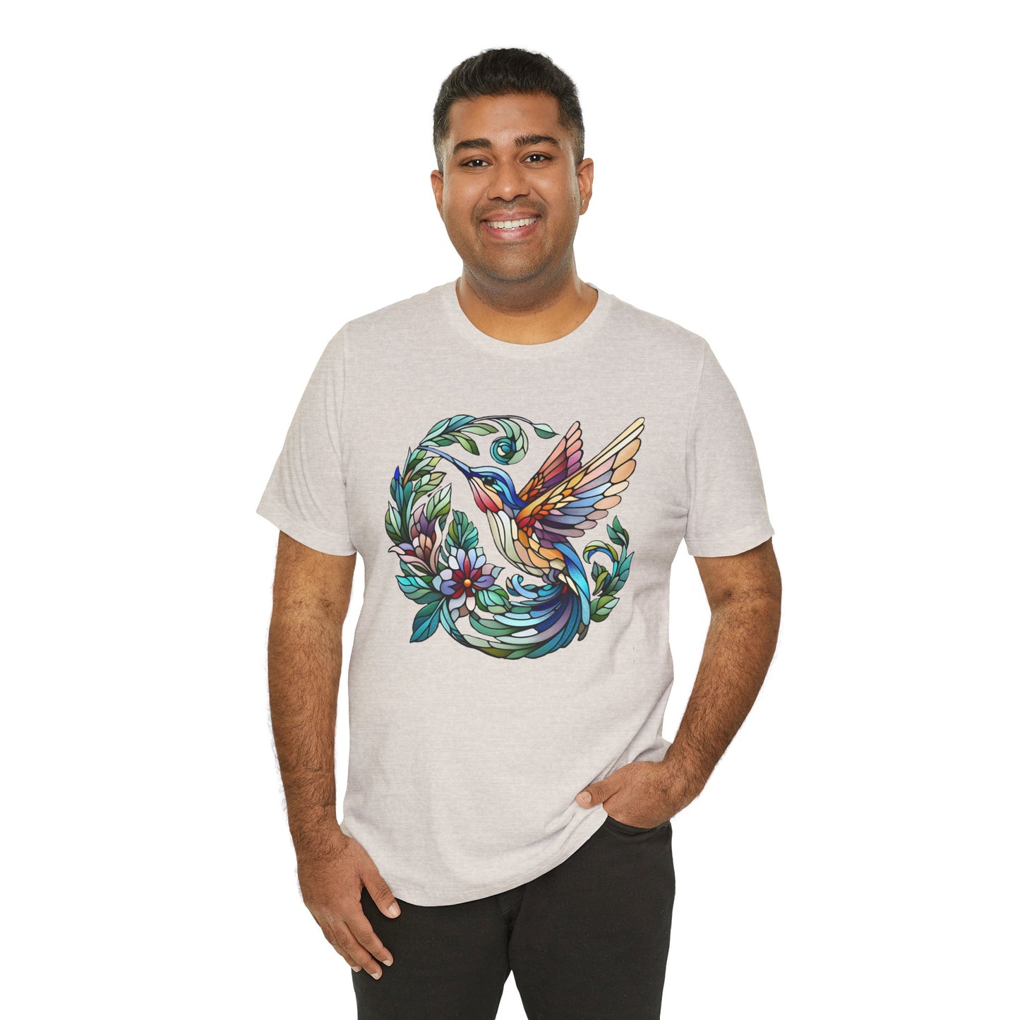 Stained Glass Hummingbird Tee – Vibrant Nature Shirt