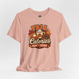 Pink crewneck T-shirt with 'FALL Calories DON'T COUNT' fall food graphic on front