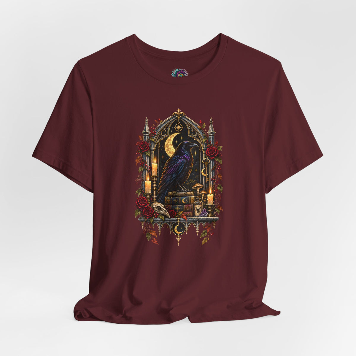 Raven’s Reliquary Tee – Gothic Moonlit Raven T-shirt