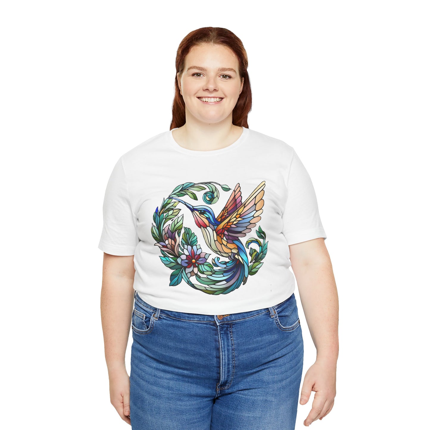Stained Glass Hummingbird Tee – Vibrant Nature Shirt