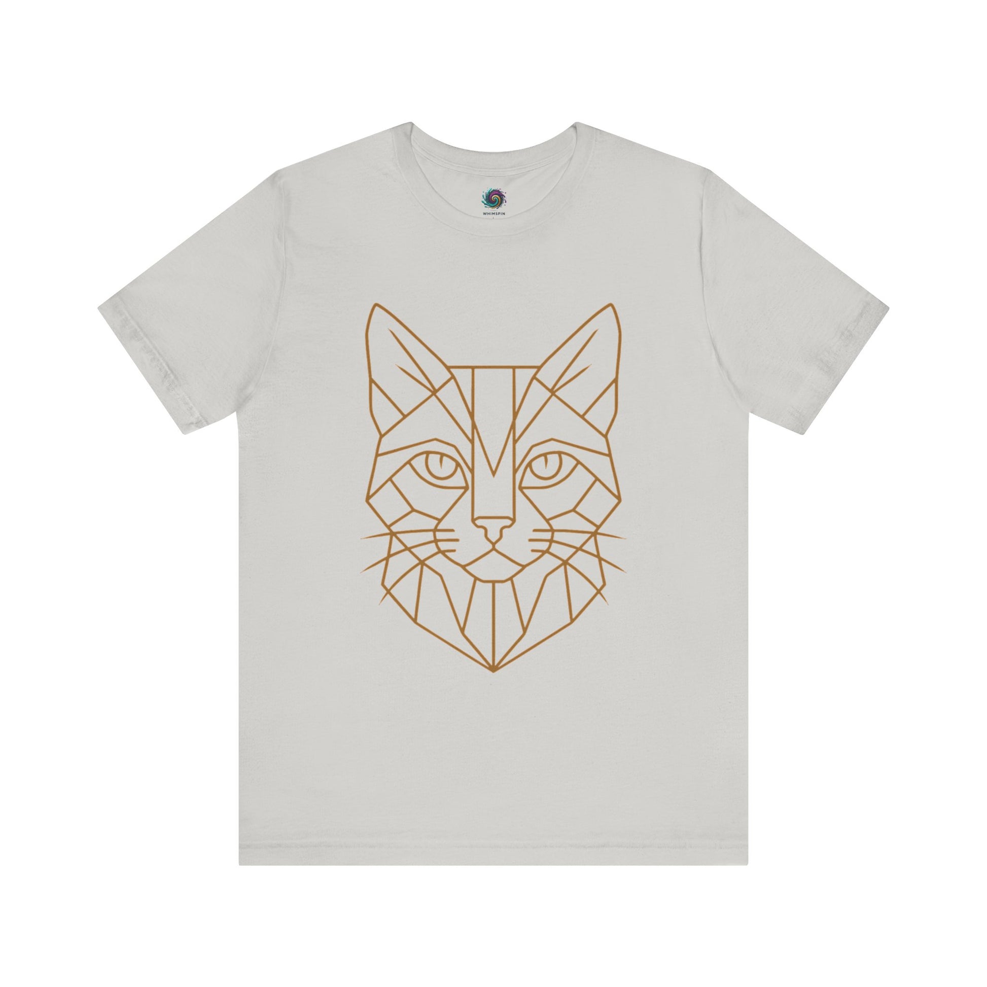 Light gray t shirt with a cat head drawn in geometric lines - Geometric Cat t shirt from Whimspin