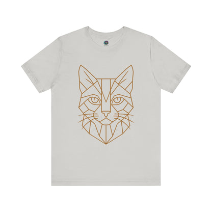 Light gray t shirt with a cat head drawn in geometric lines - Geometric Cat t shirt from Whimspin