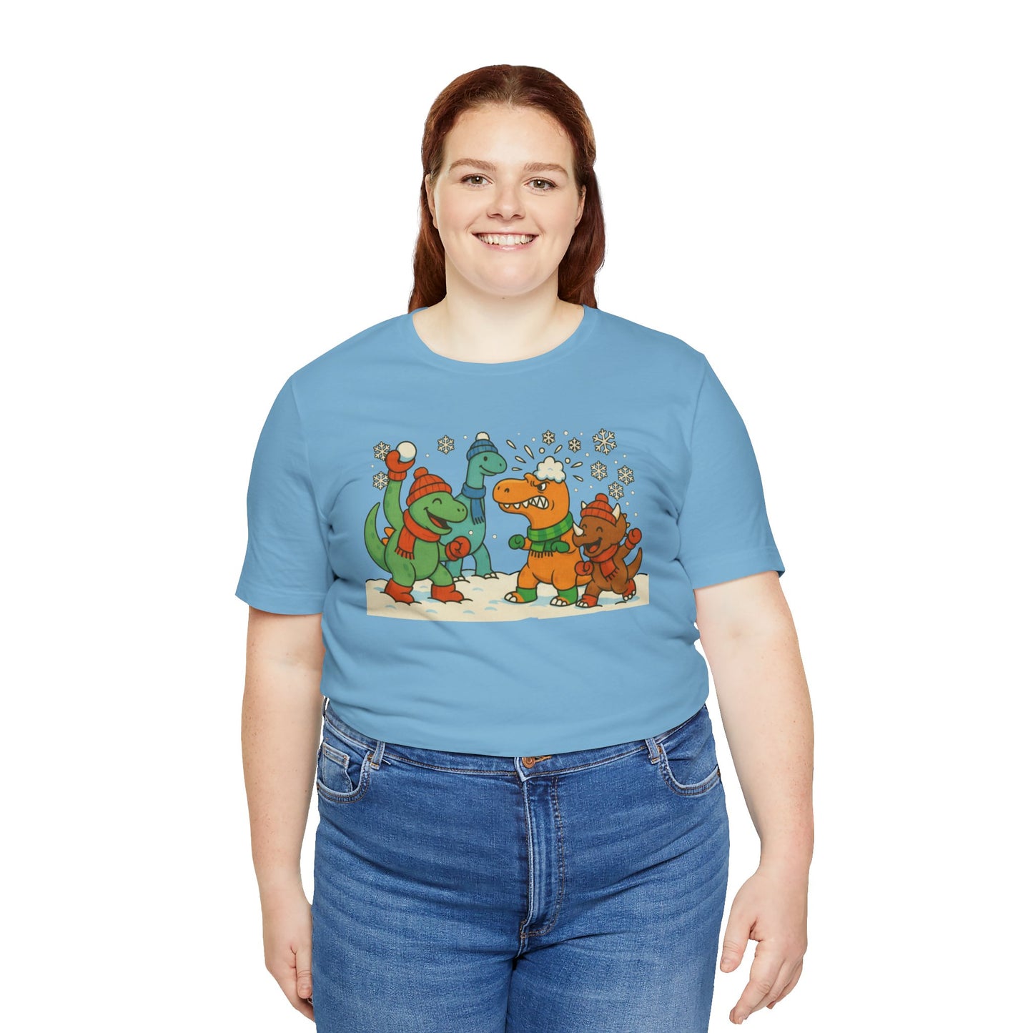 Dinosaur Snowball Fight T-Shirt – Funny Winter Dino Graphic Tee