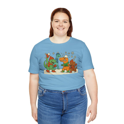 Dinosaur Snowball Fight T-Shirt – Funny Winter Dino Graphic Tee