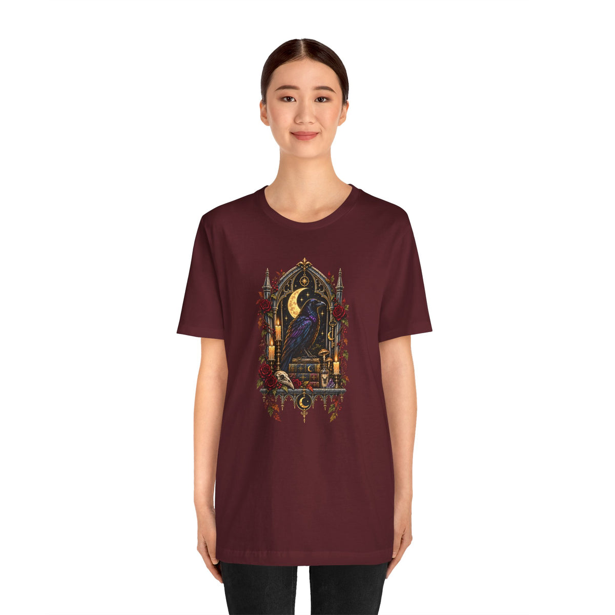 Raven’s Reliquary Tee – Gothic Moonlit Raven T-shirt
