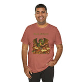 Rust brown crewneck t-shirt with Book Dragon dragon-and-books design