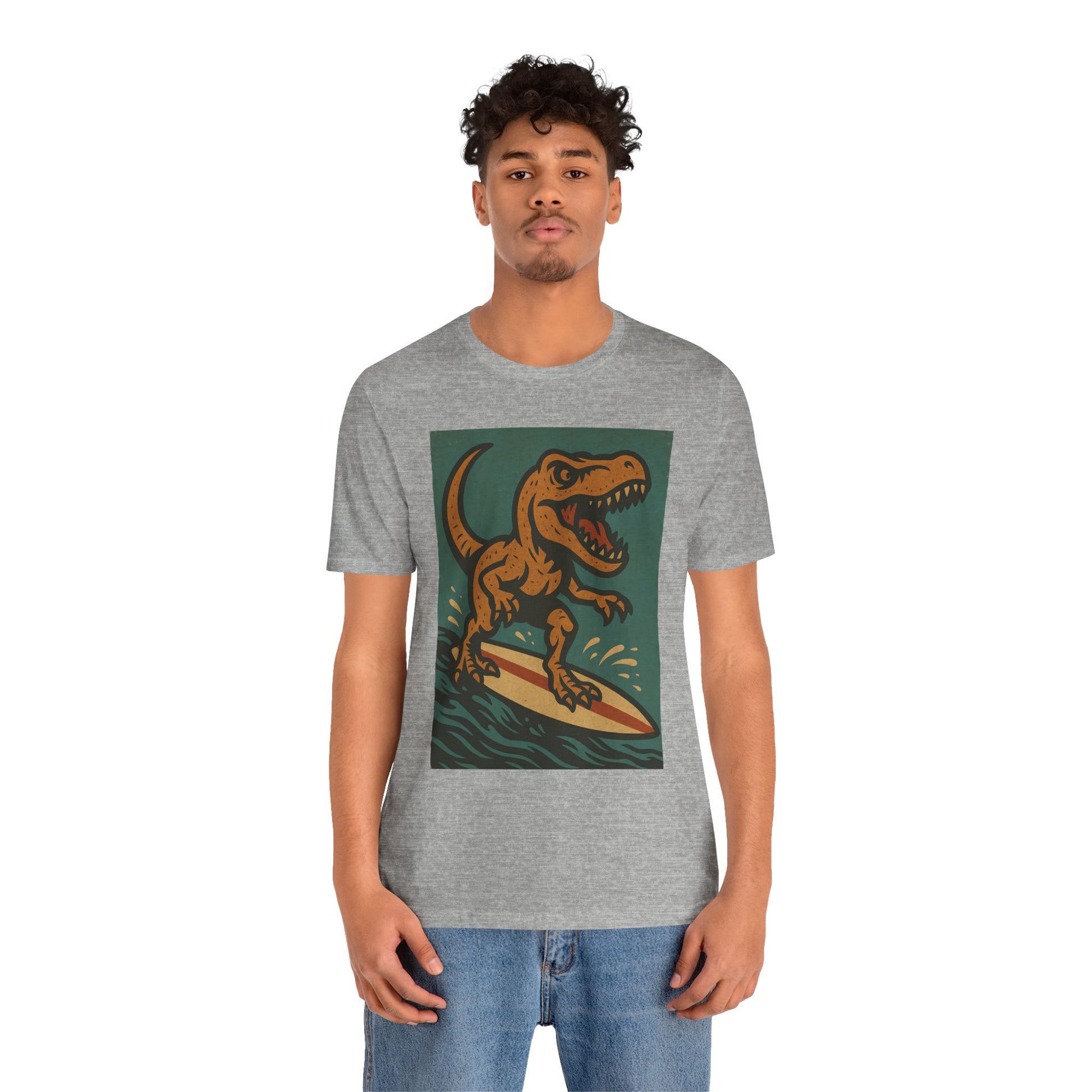 Surfing T-Rex T-Shirt – Funny Dinosaur Graphic Tee for Summer Vibes - WhimSpin - https://whimspin.com
