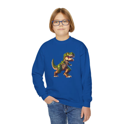 Pixel Dinosaur Youth Sweatshirt – Retro Pixel T-Rex Gamer Hoodie