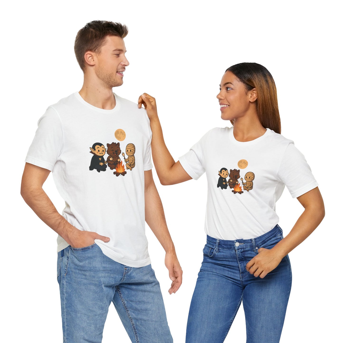 Halloween Monsters Campfire T-Shirt – Cute Monster Shirt with Roasting Marshmallows