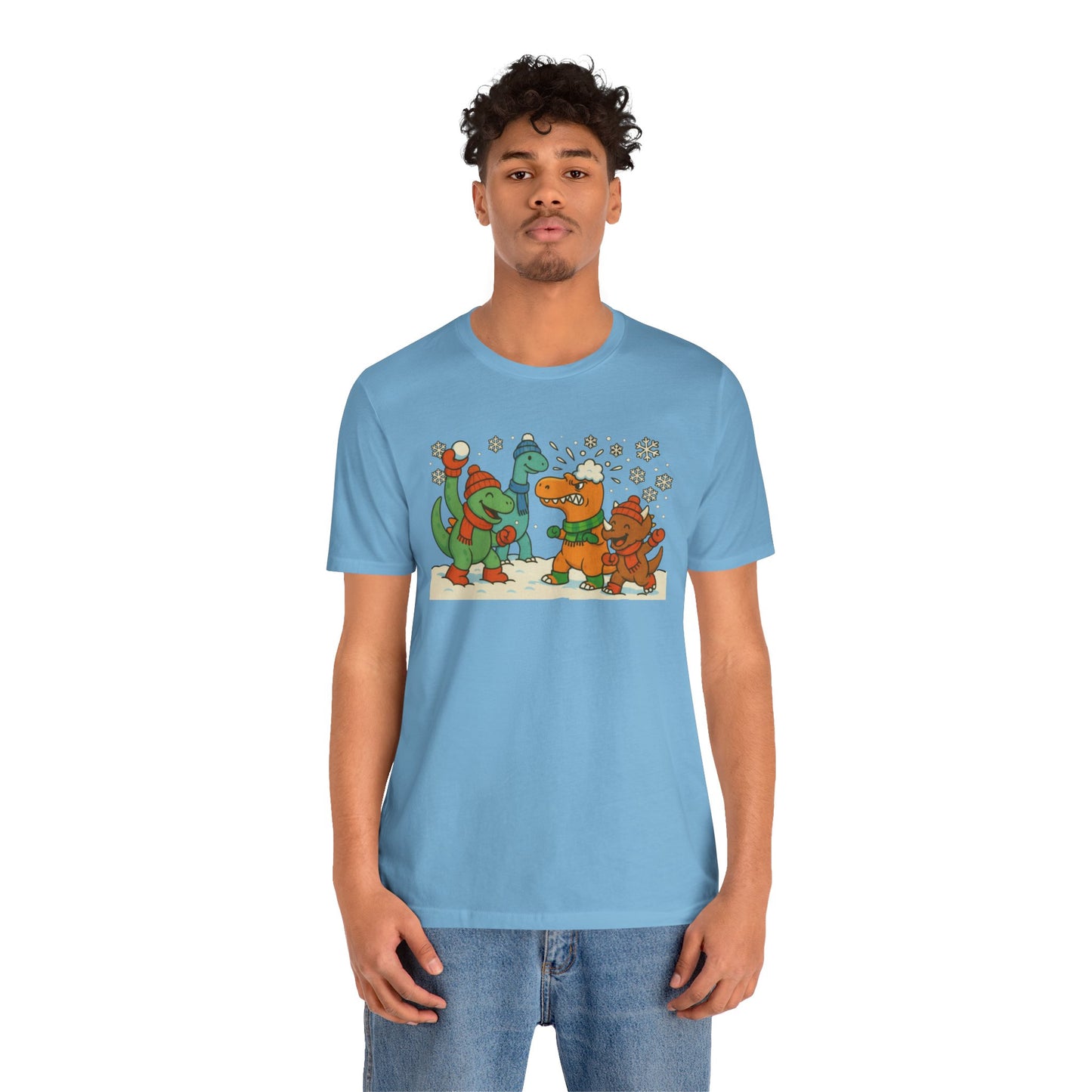 Dinosaur Snowball Fight T-Shirt – Funny Winter Dino Graphic Tee