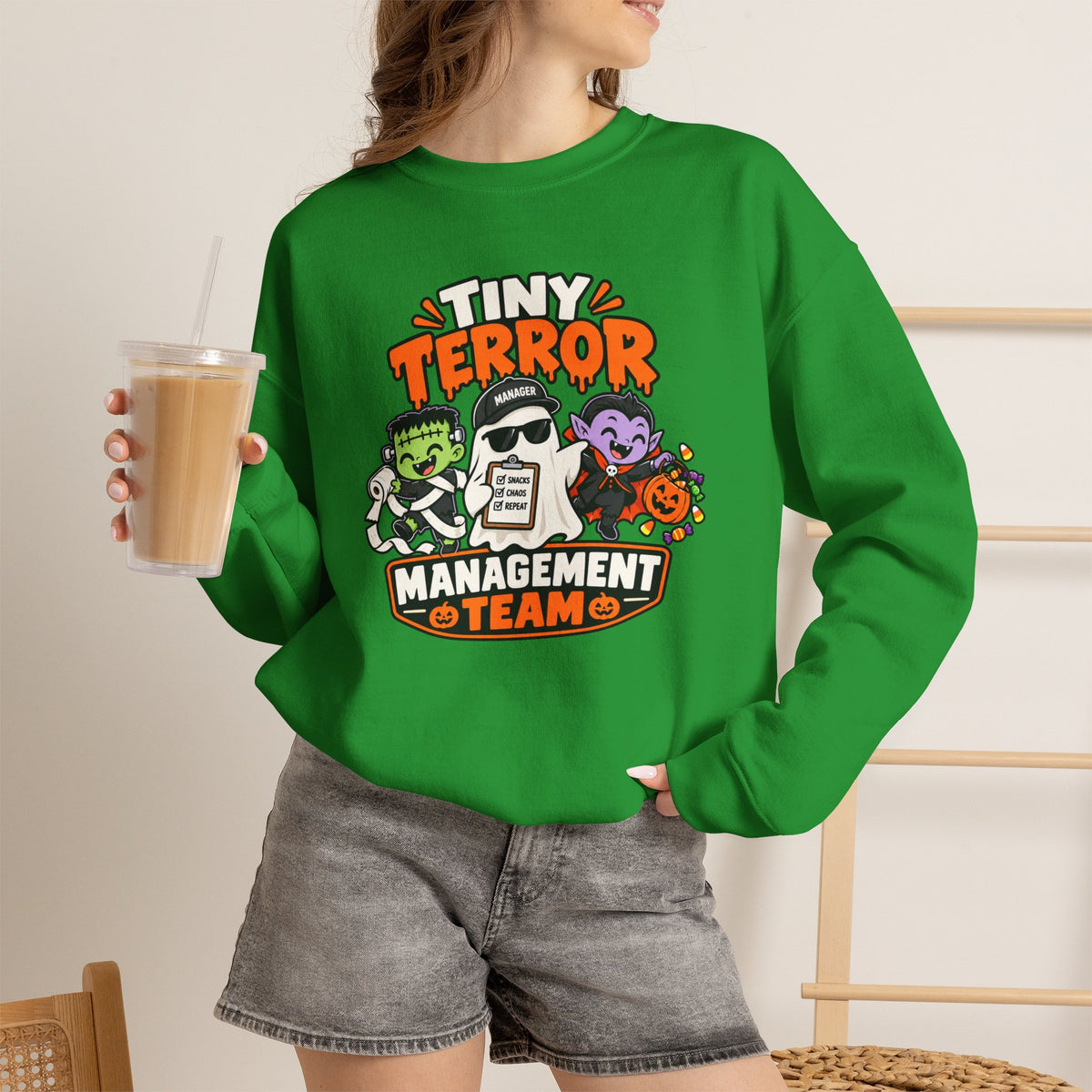 Tiny Terror Management Team Sweatshirt – Funny Halloween Parent Crewneck