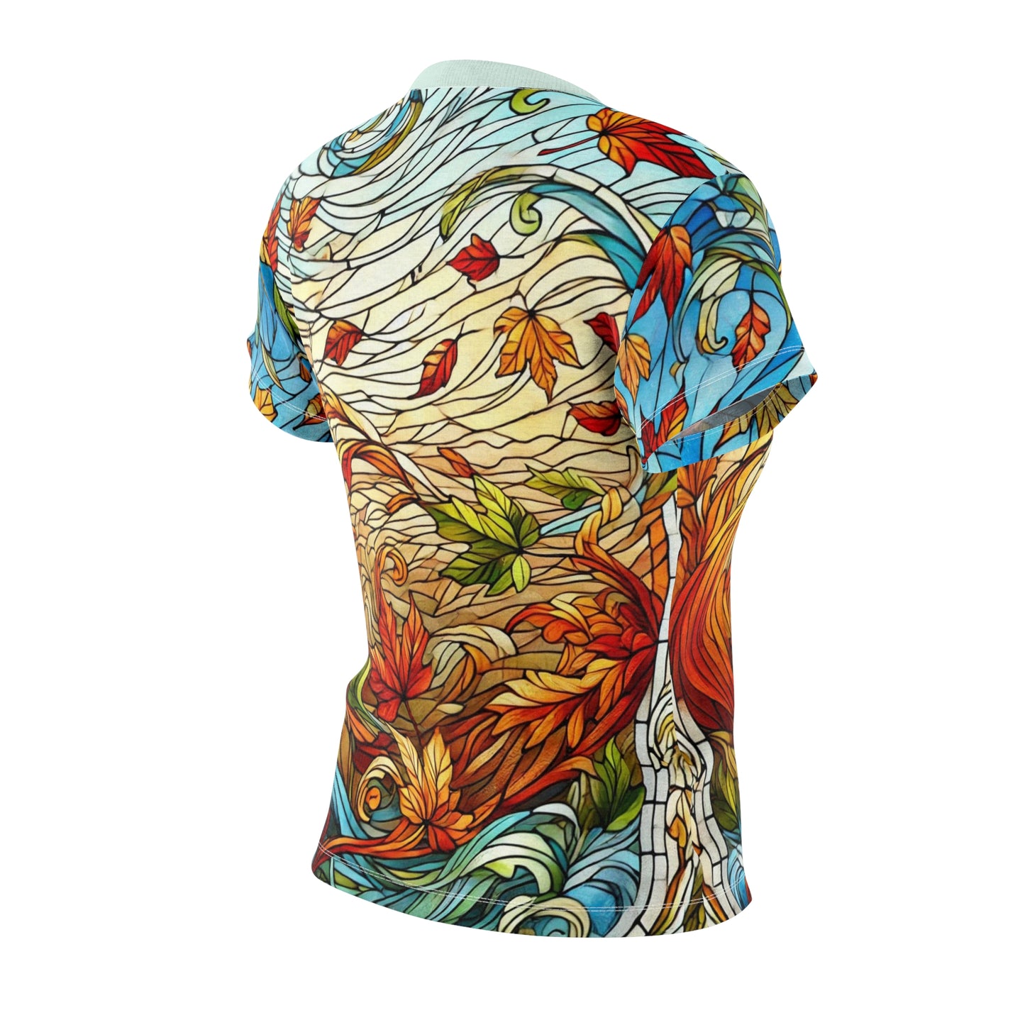 Stained Glass Autumn Leaves AOP Women’s Shirt – Art Deco Fall Tee