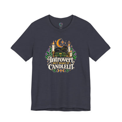 Introvert But Make It Candlelit T-shirt - Witchy Bookish Cat Tee