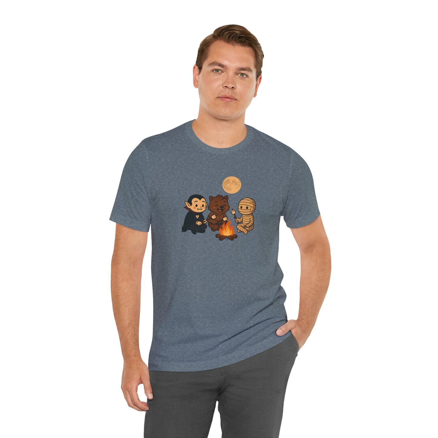 Halloween Monsters Campfire T-Shirt – Cute Monster Shirt with Roasting Marshmallows