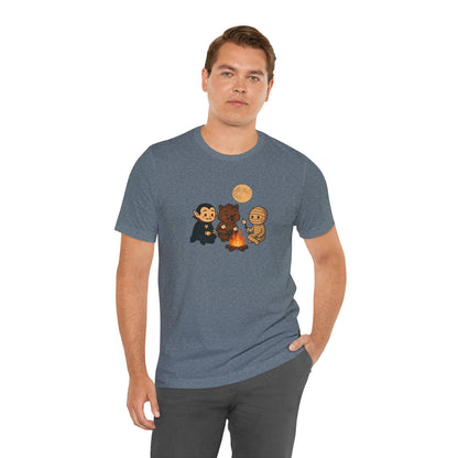Halloween Monsters Campfire T-Shirt – Cute Monster Shirt with Roasting Marshmallows