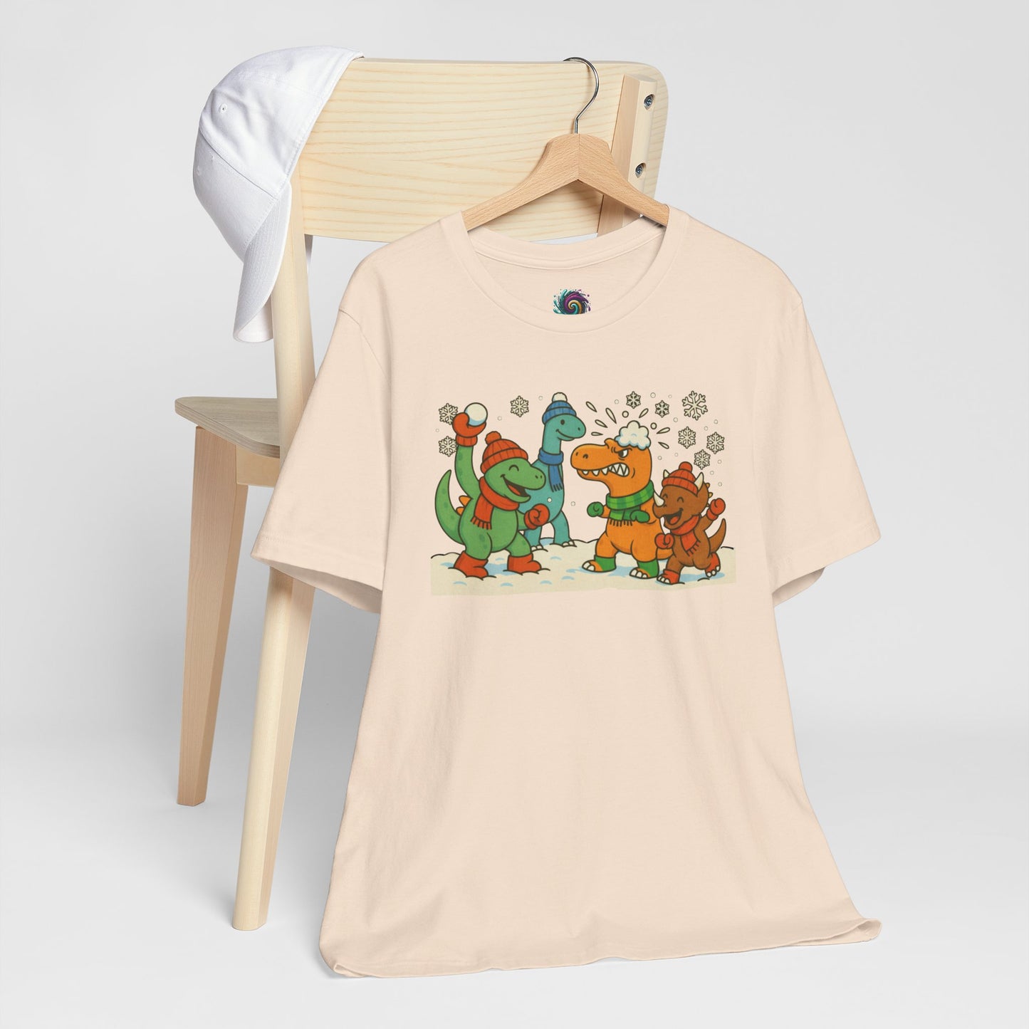 Dinosaur Snowball Fight T-Shirt – Funny Winter Dino Graphic Tee