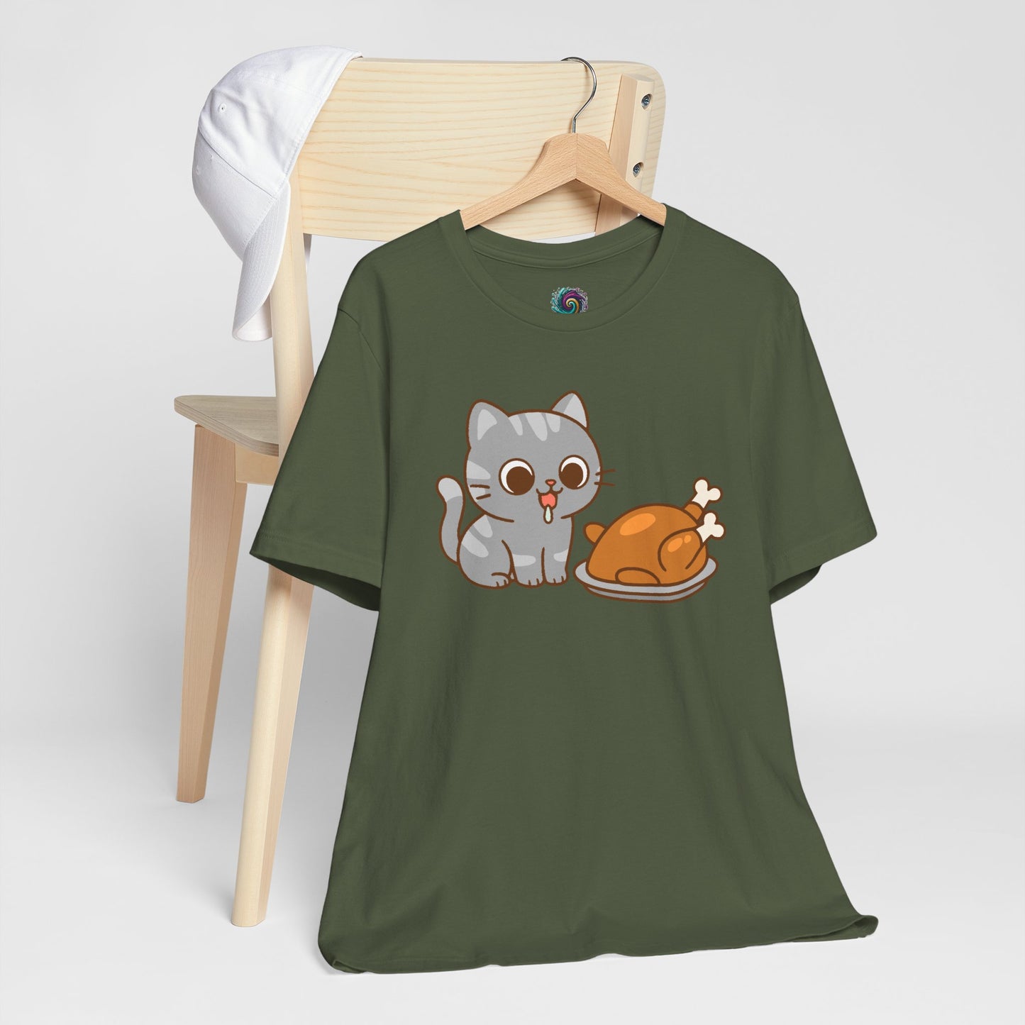 Thanksgiving Cat T-Shirt – Cute Hungry Cat and Turkey Tee