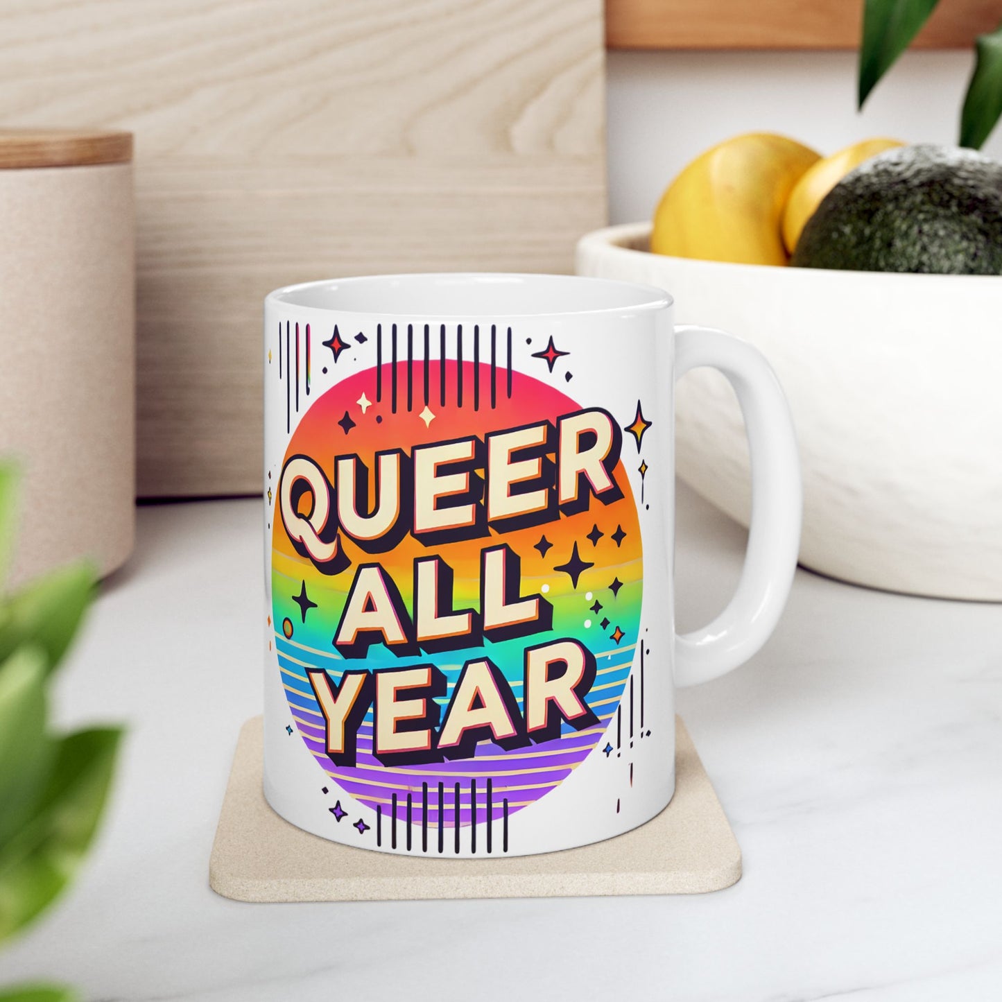 Queer All Year Mug – Pride Coffee Cup