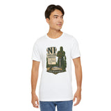 White crewneck graphic T-shirt with centered 