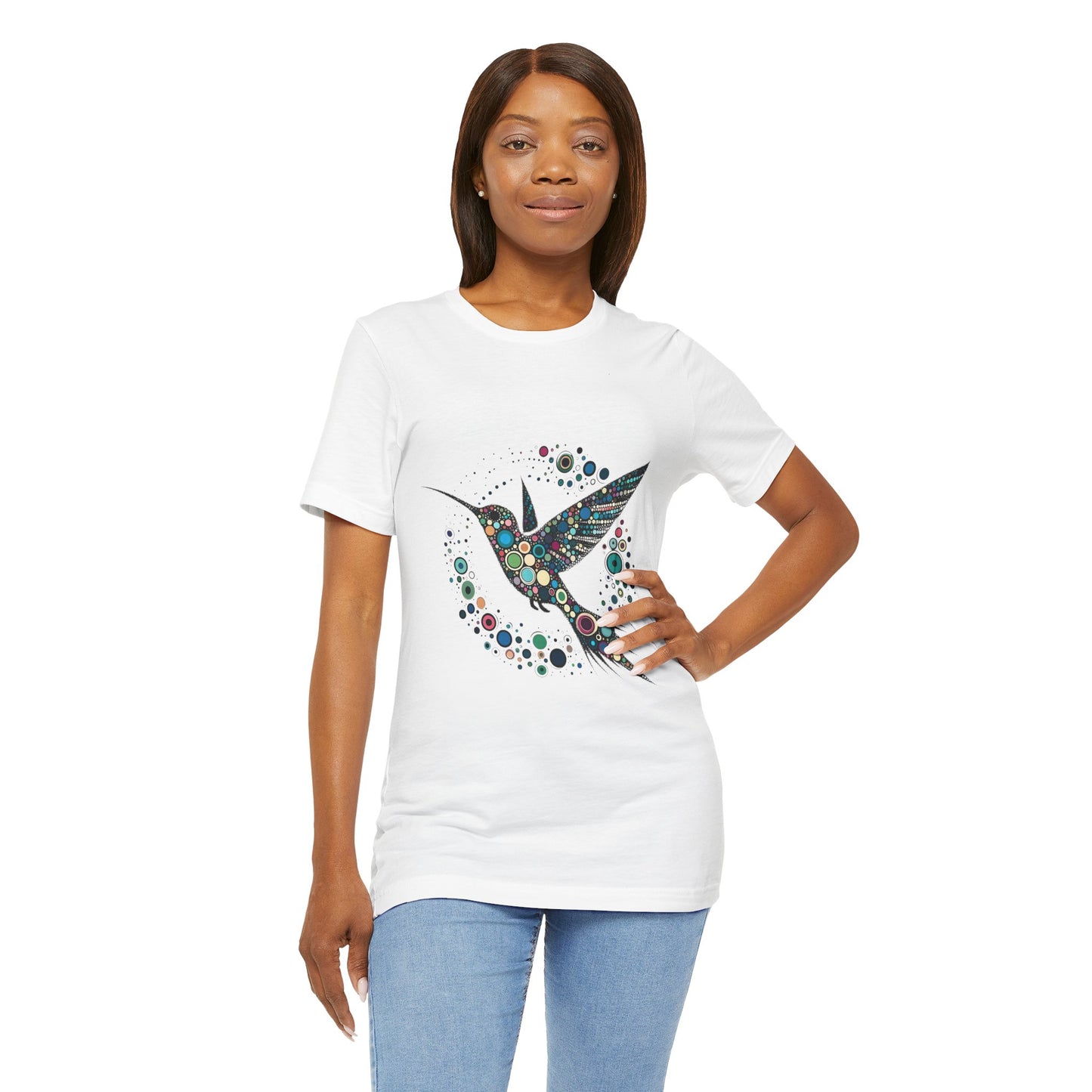 Hummingbird Dot Art T-Shirt – Colorful Nature-Inspired Graphic Tee