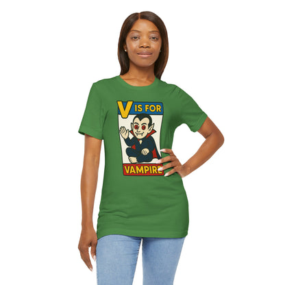 V is for Vampire T-Shirt – Funny Halloween Legend Alphabet Tee