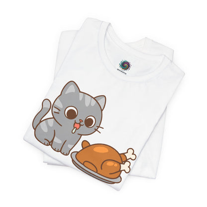 Thanksgiving Cat T-Shirt – Cute Hungry Cat and Turkey Tee