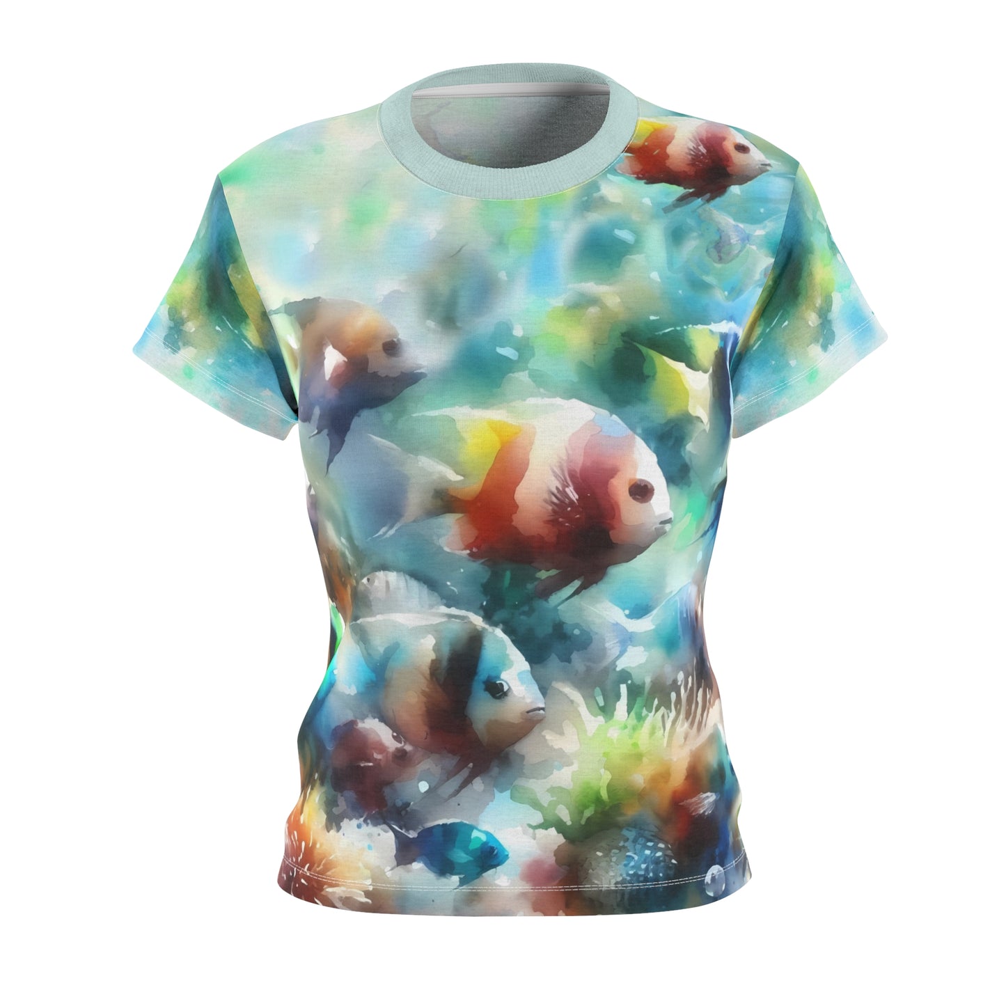 Tropical Fish All-Over Print Tee – Watercolor Marine Life Graphic Shirt