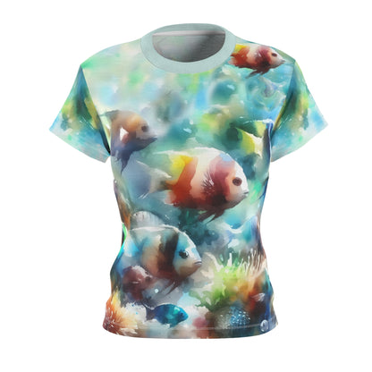 Tropical Fish All-Over Print Tee – Watercolor Marine Life Graphic Shirt