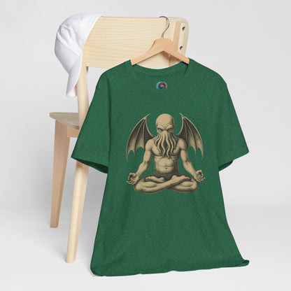 Meditating Cthulhu Shirt – Unisex Mythos Tee for Sci-Fi & Festival Fans