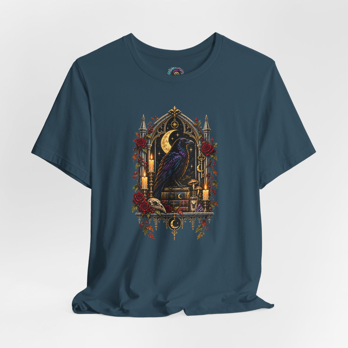 Raven’s Reliquary Tee – Gothic Moonlit Raven T-shirt