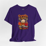 Purple crewneck T-shirt with “Pumpkin Spice Has Entered the Chat” graphic