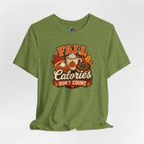 Olive green t-shirt with fall food graphic reading 