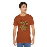 Unisex burnt orange crewneck t-shirt with “Goblin Mode” seasonal edition front graphic.