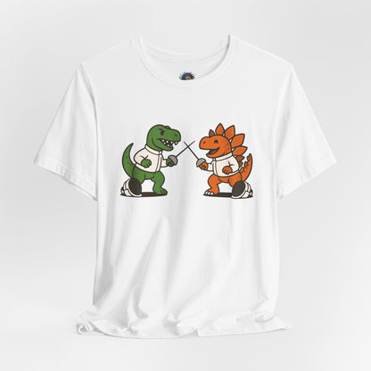 Dinosaur Fencing T-Shirt – T-Rex vs Stegosaurus Tee