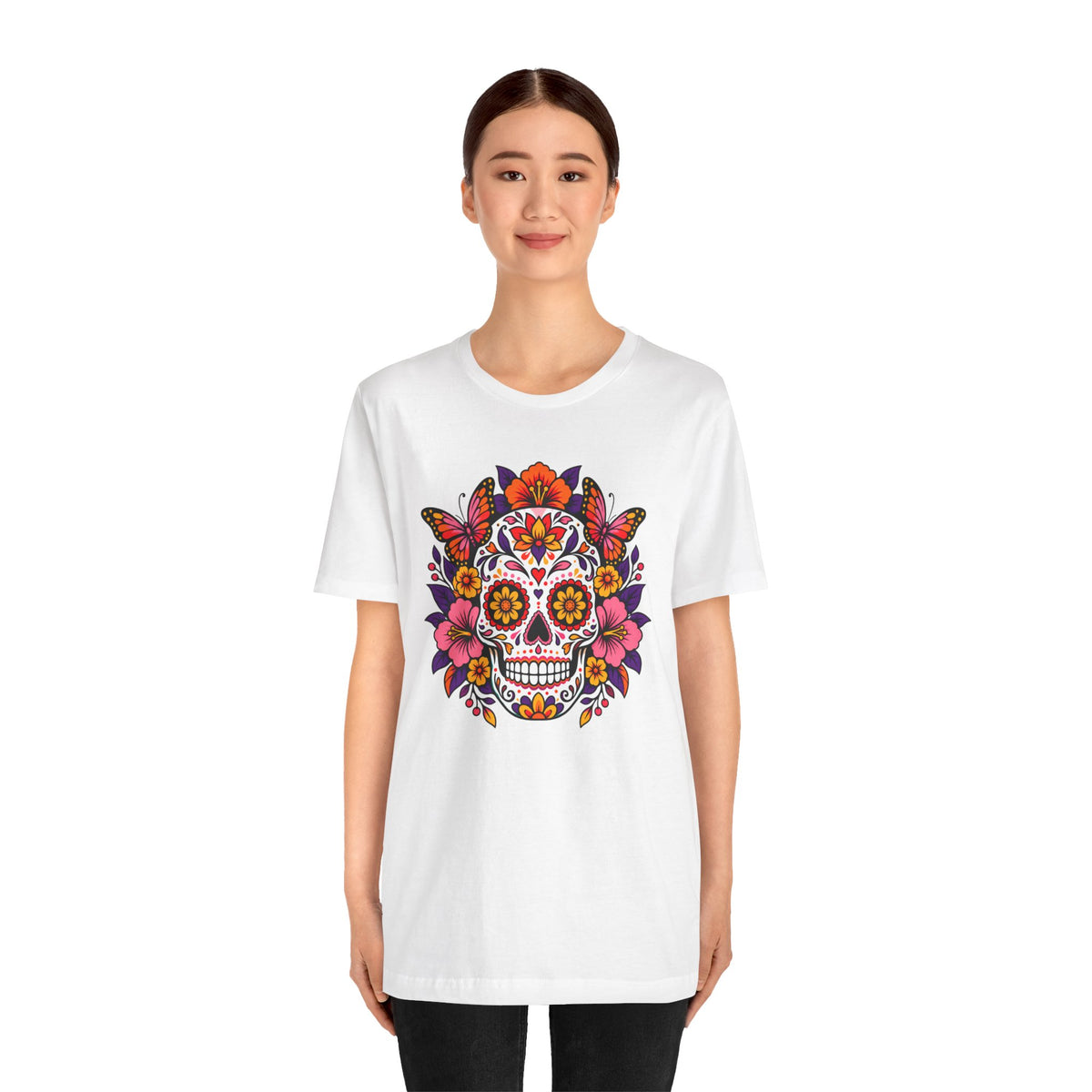 Floral Sugar Skull T-Shirt – Colorful Día de los Muertos Inspired Tee