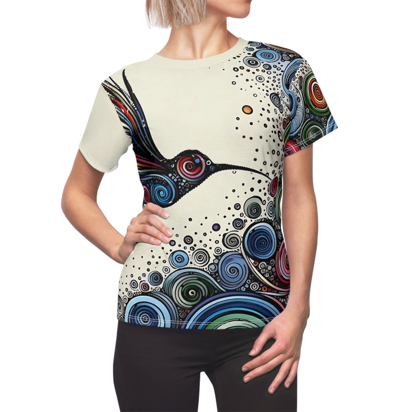 Spiral Hummingbird T-Shirt – Abstract All-Over Nature Art Tee