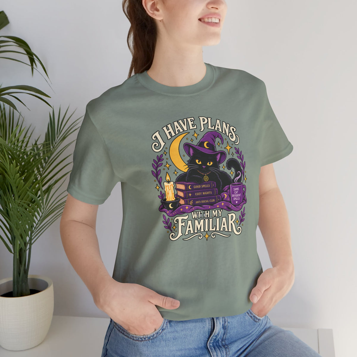 I Have Plans With My Familiar T-Shirt - Funny Witchy Introvert Cat Tee