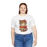 White T-shirt with “Pumpkin Spice Has Entered the Chat” graphic on the chest