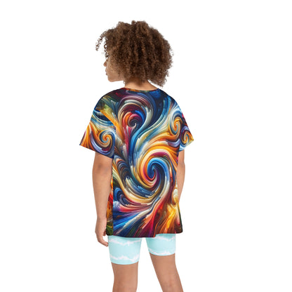 Color Storm Swirl Kids’ Tee – Vibrant All-Over Rainbow Art Shirt